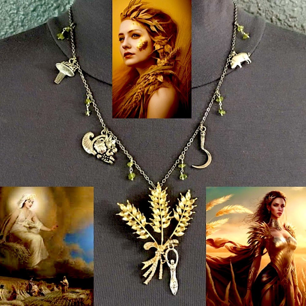 “Demeter: Goddess of the Harvest” Ceres Greek Mythology Handmade Necklace, Wheat